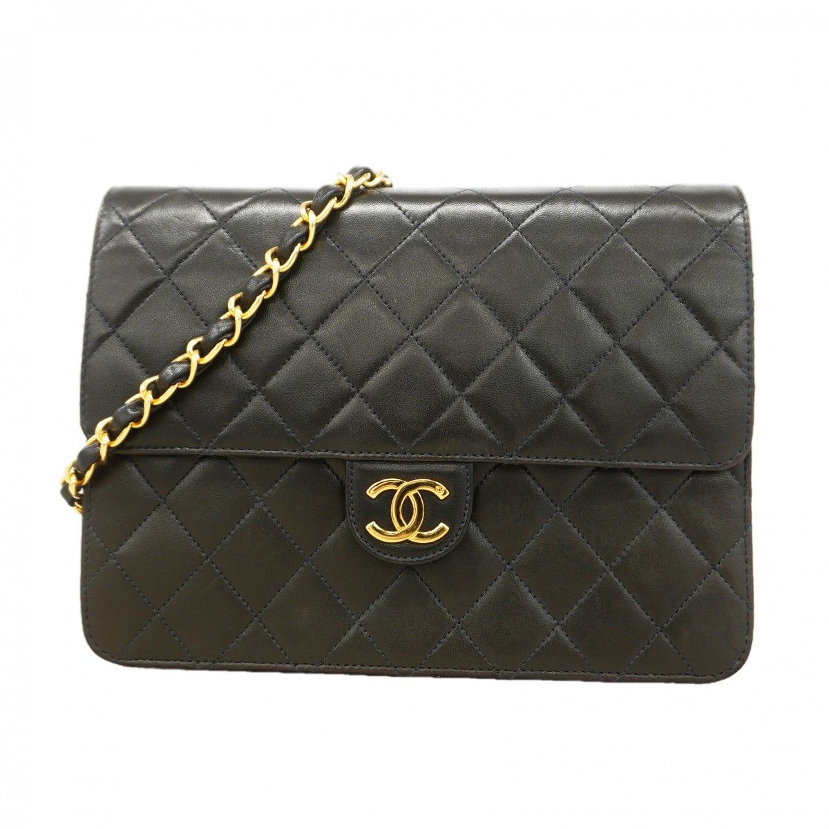 Chanel Shoulder Bag Quilted Lambskin Black Gold
