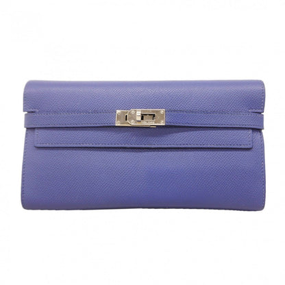 Hermes Wallet Kelly Verso Veau Epsom Blue Brighton Capucines Silver