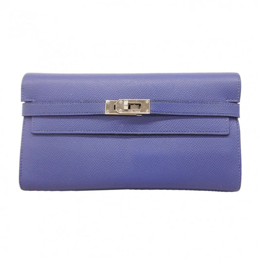 Hermes Wallet Kelly Verso Veau Epsom Blue Brighton Capucines Silver