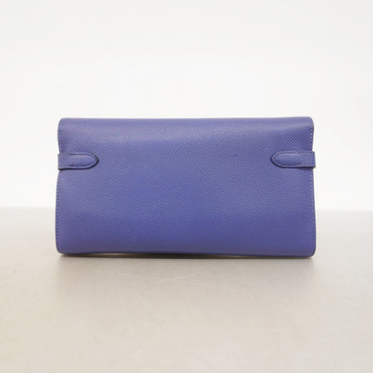 Hermes Wallet Kelly Verso Veau Epsom Blue Brighton Capucines Silver — view 8