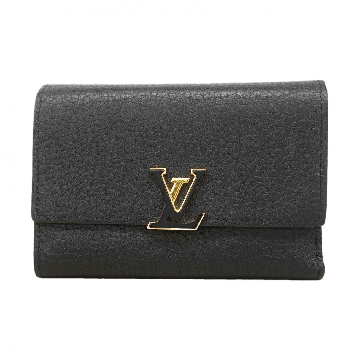 Louis Vuitton Trifold Wallet Taurillon Portefeuille Capucines Compact Noir