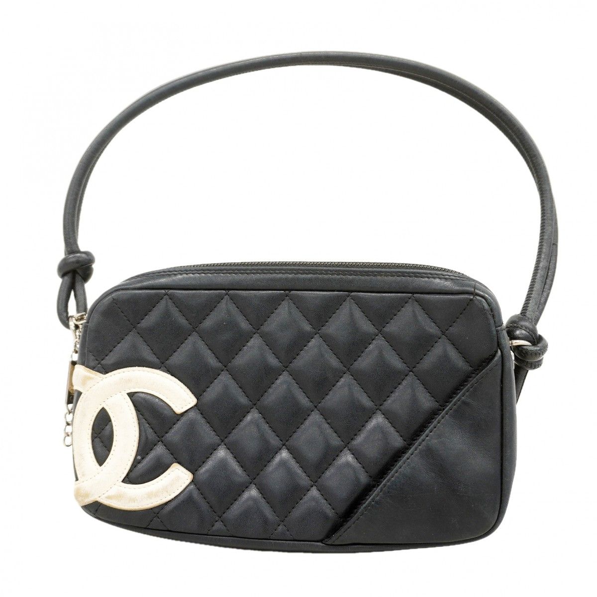 Chanel Handbag Cambon Lambskin Black White Silver