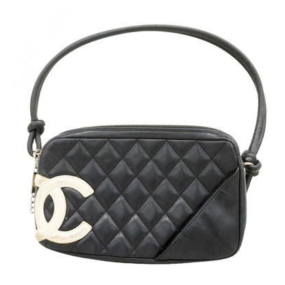 Chanel Handbag Cambon Lambskin Black White Silver