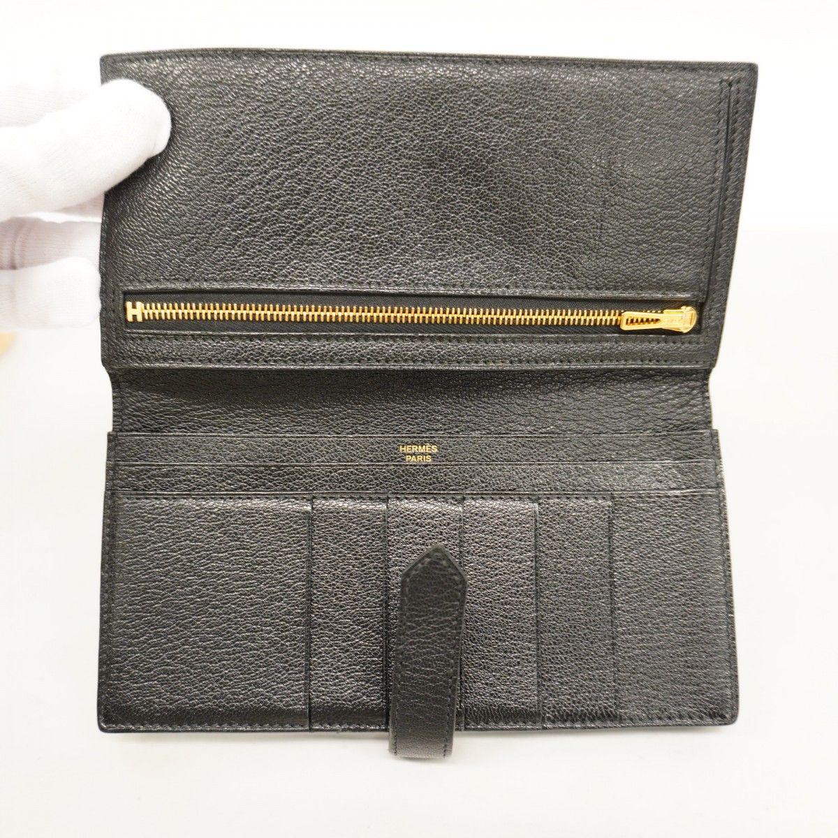 Hermes Wallet Bearn Souffle Chevre Misor Black Gold — view 4
