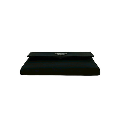 Prada Triangle Logo Tessuto Nylon Leather Trifold Wallet Black — view 6