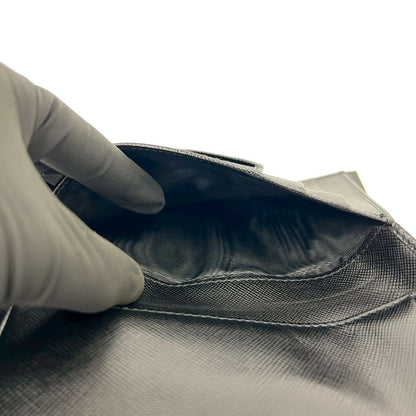 Prada Triangle Logo Tessuto Nylon Leather Trifold Wallet Black — view 9