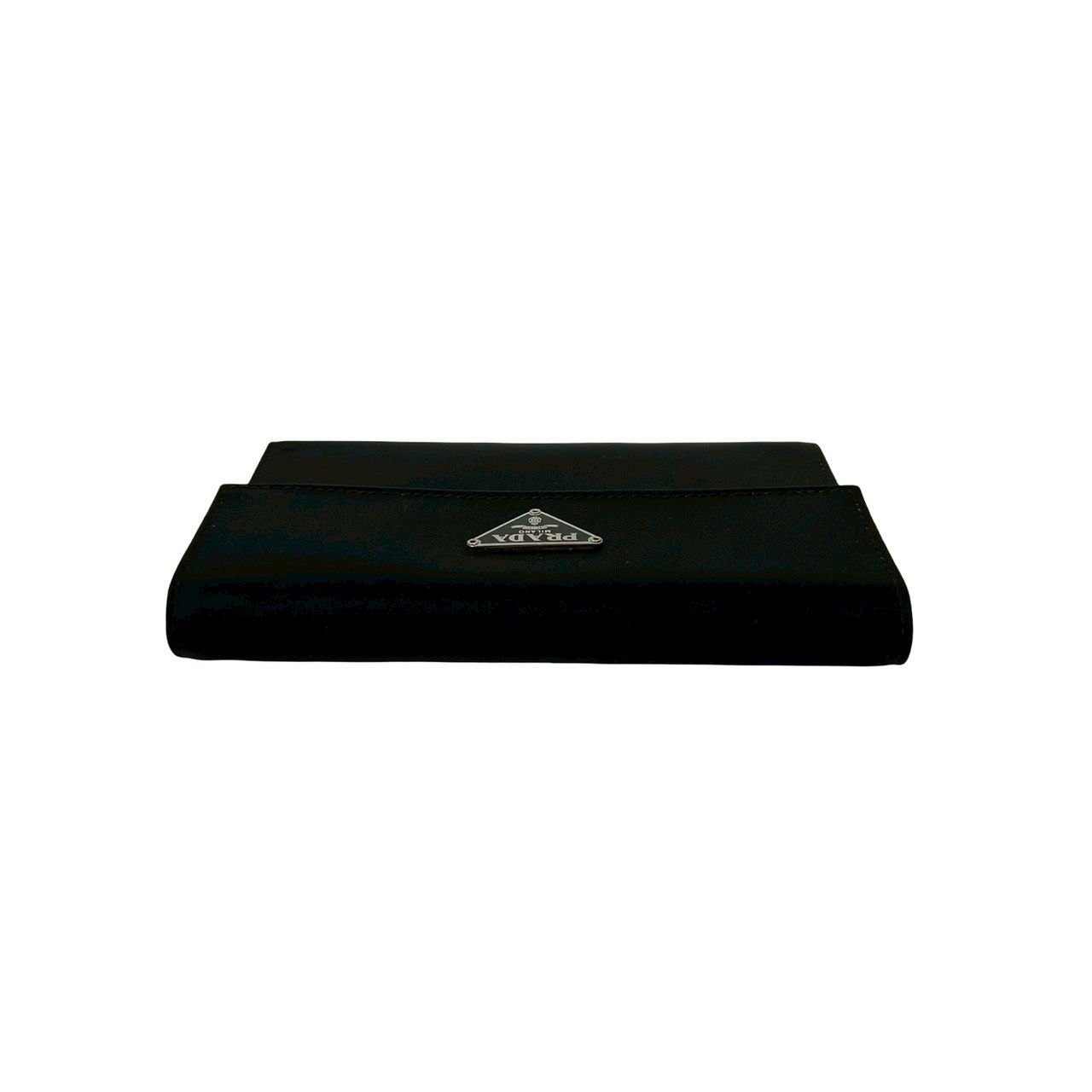 Prada Triangle Logo Tessuto Nylon Leather Trifold Wallet Black — view 3
