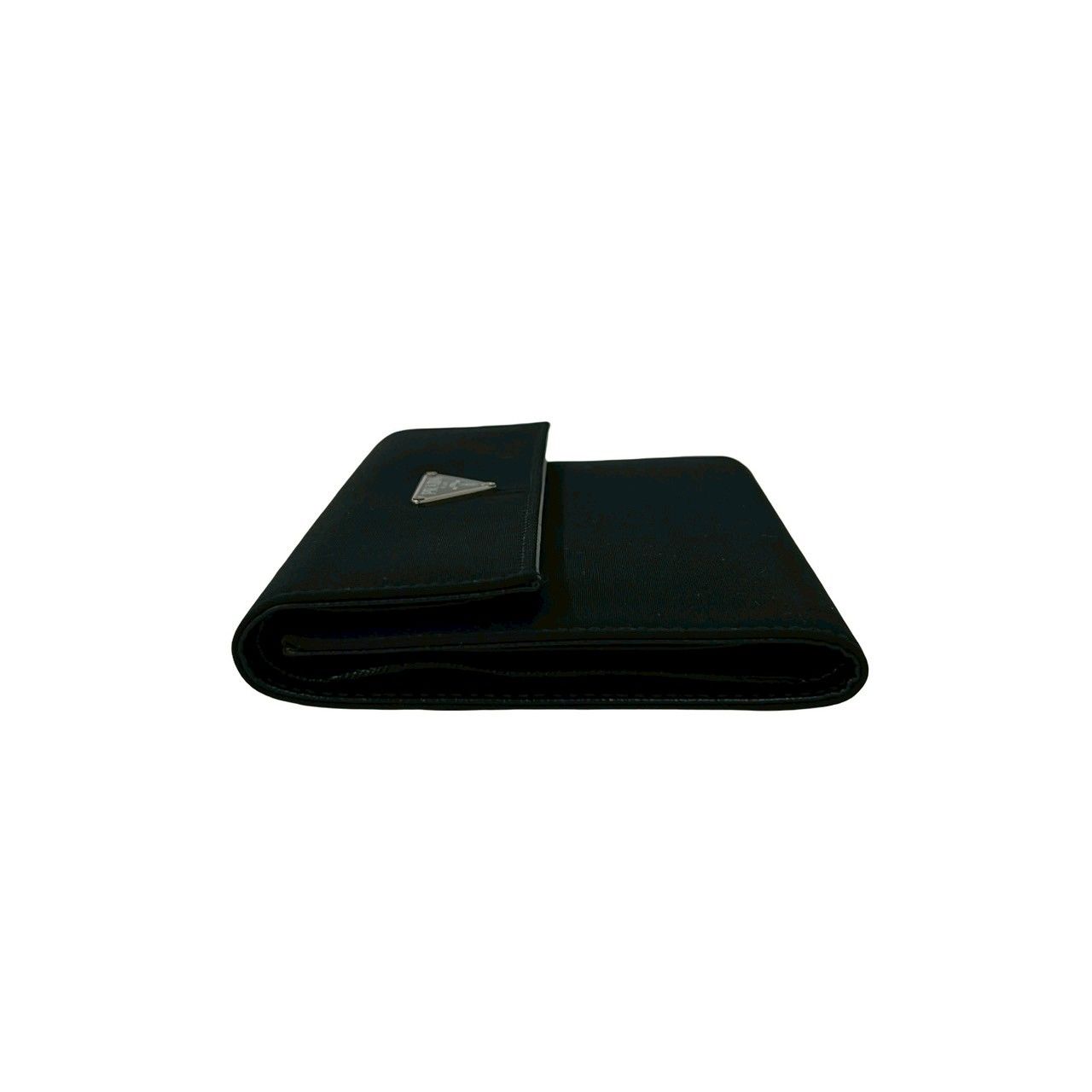 Prada Triangle Logo Tessuto Nylon Leather Trifold Wallet Black — view 4