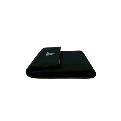 Prada Triangle Logo Tessuto Nylon Leather Trifold Wallet Black — view 4