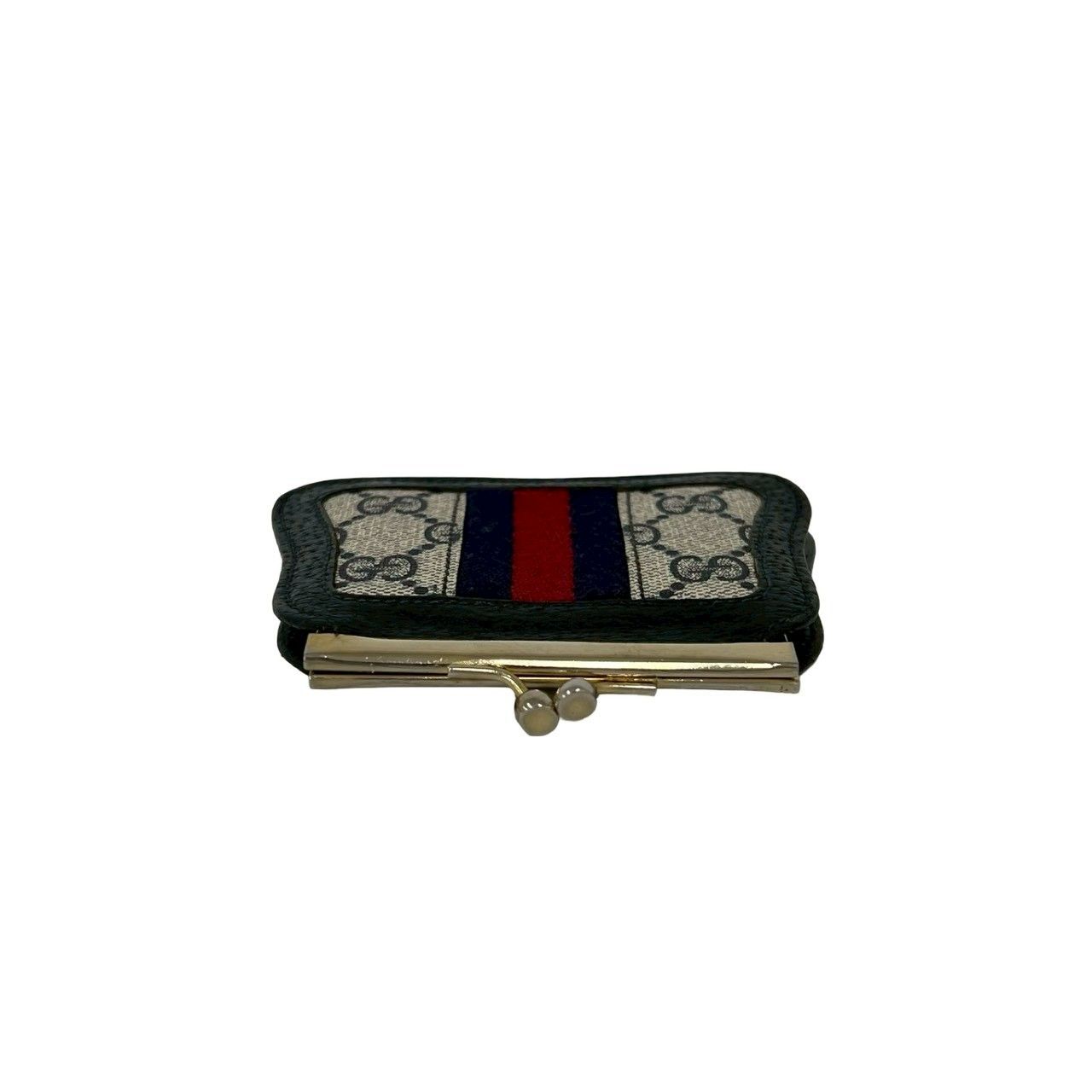 Gucci Sherry Line GG Logo Pattern Leather Kiss Lock Coin Case Navy — view 3