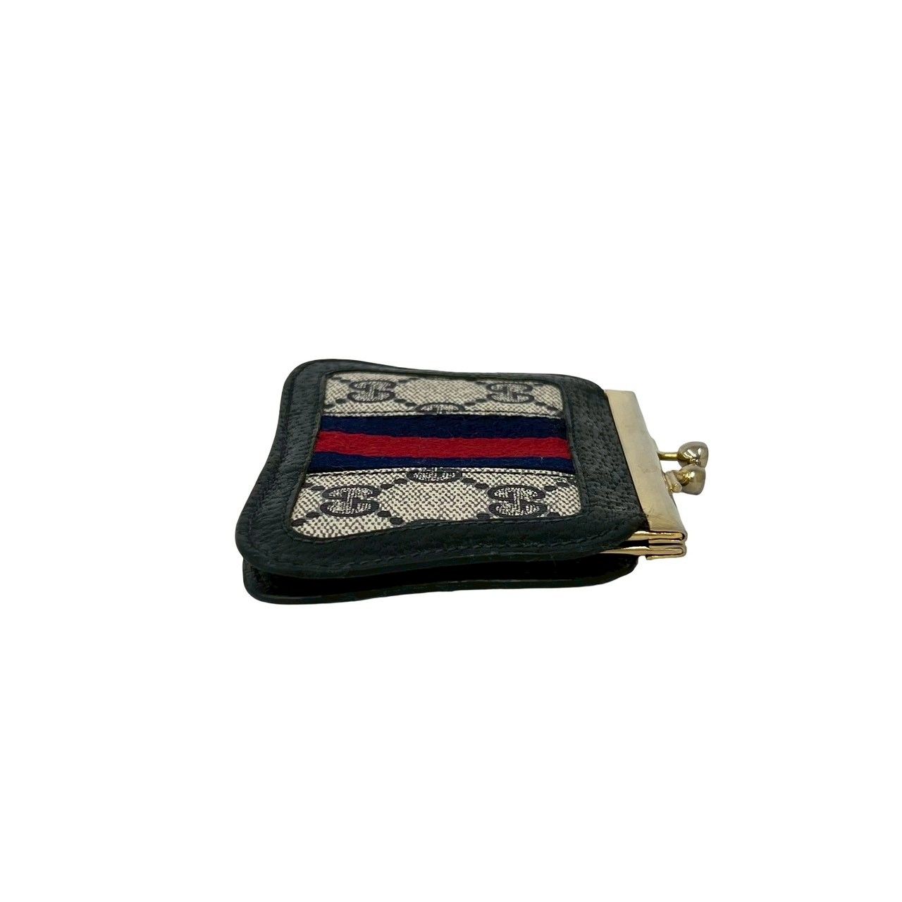 Gucci Sherry Line GG Logo Pattern Leather Kiss Lock Coin Case Navy — view 5