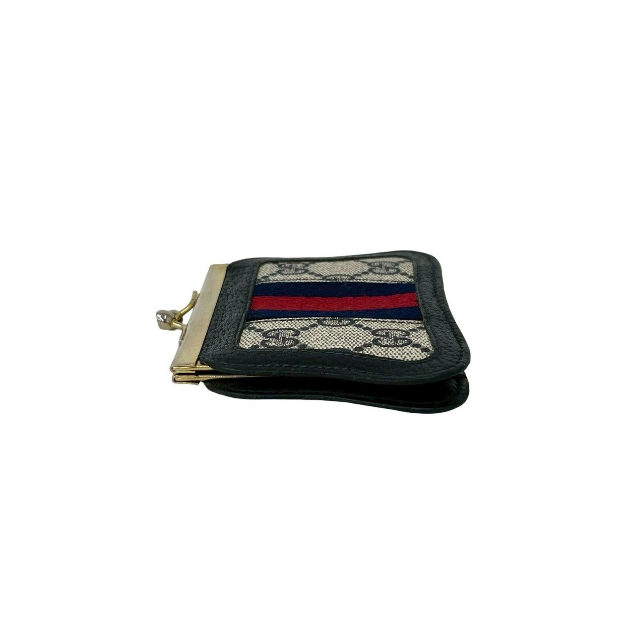 Gucci Sherry Line GG Logo Pattern Leather Kiss Lock Coin Case Navy — view 4