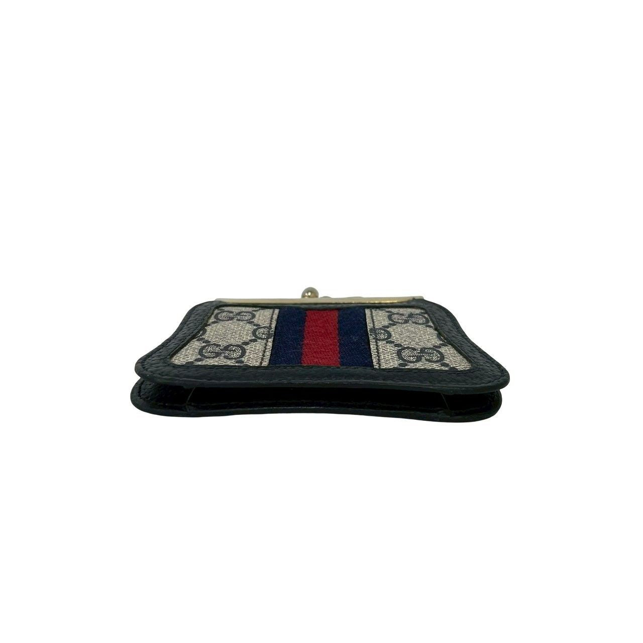 Gucci Sherry Line GG Logo Pattern Leather Kiss Lock Coin Case Navy — view 6
