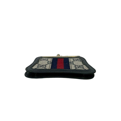 Gucci Sherry Line GG Logo Pattern Leather Kiss Lock Coin Case Navy — view 6
