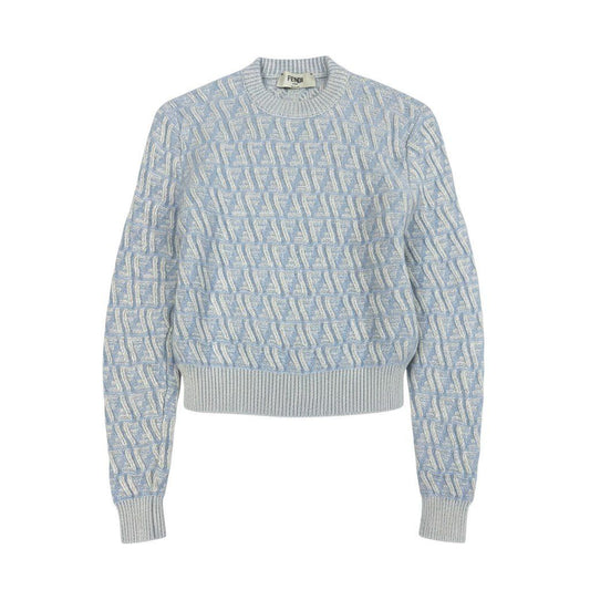 Fendi Zucca Pattern Crew Neck Knit Sweater 40 Light Blue