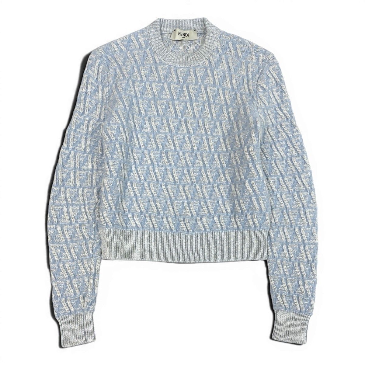 Fendi Zucca Pattern Crew Neck Knit Sweater 40 Light Blue — view 2