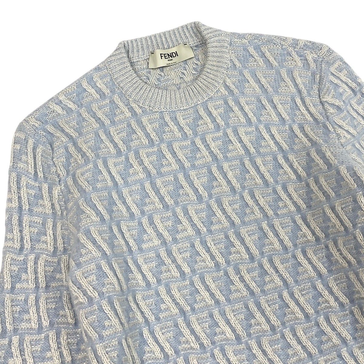 Fendi Zucca Pattern Crew Neck Knit Sweater 40 Light Blue — view 4