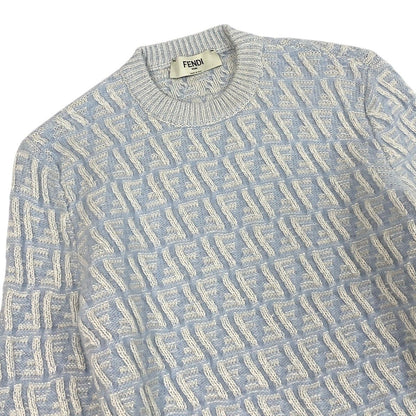 Fendi Zucca Pattern Crew Neck Knit Sweater 40 Light Blue — view 4