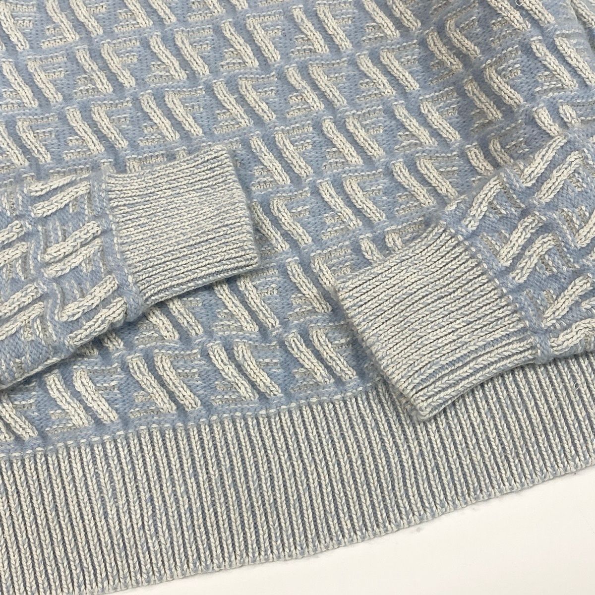 Fendi Zucca Pattern Crew Neck Knit Sweater 40 Light Blue — view 5