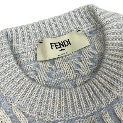 Fendi Zucca Pattern Crew Neck Knit Sweater 40 Light Blue — view 7
