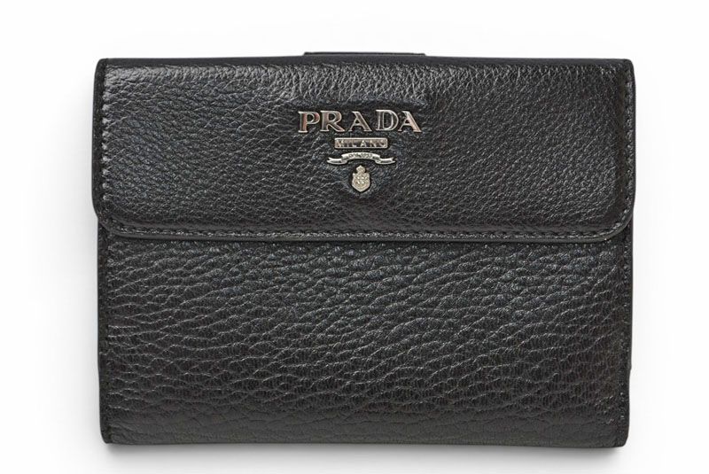 Prada Wallet Trifold Fold Antique Metal Nero Black