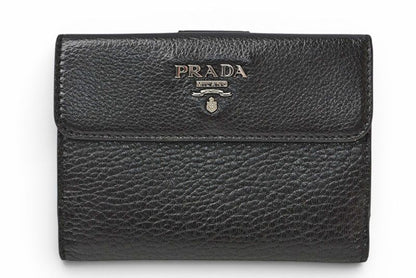 Prada Wallet Trifold Fold Antique Metal Nero Black