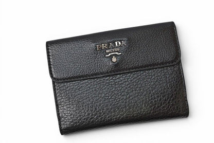 Prada Wallet Trifold Fold Antique Metal Nero Black — view 2