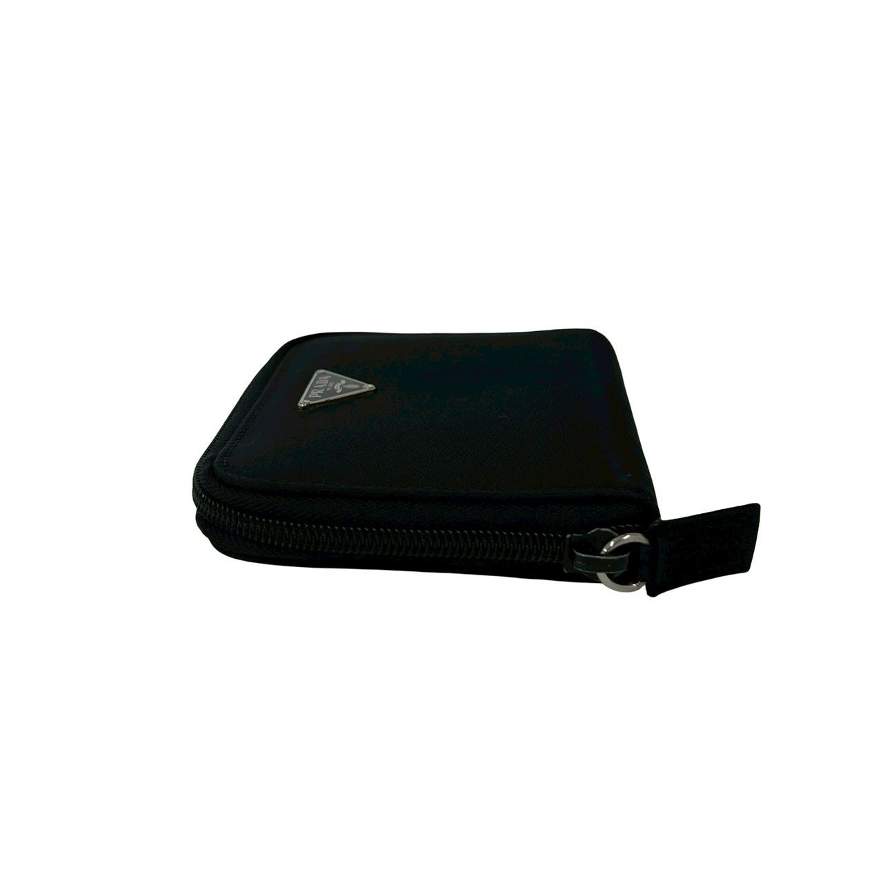 Prada Triangle Logo Tessuto Nylon Saffiano Leather Round Zip Bifold Wallet Black — view 4