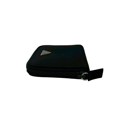 Prada Triangle Logo Tessuto Nylon Saffiano Leather Round Zip Bifold Wallet Black — view 4