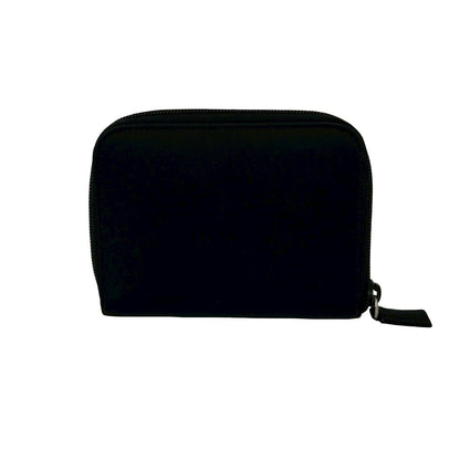 Prada Triangle Logo Tessuto Nylon Saffiano Leather Round Zip Bifold Wallet Black — view 2
