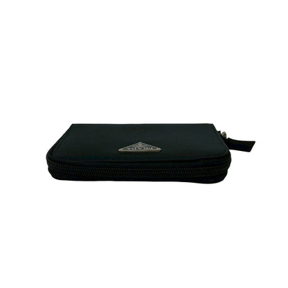 Prada Triangle Logo Tessuto Nylon Saffiano Leather Round Zip Bifold Wallet Black — view 3