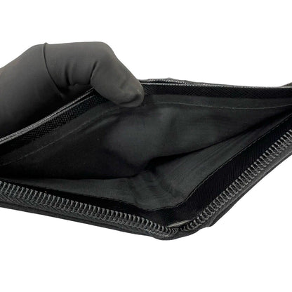 Prada Triangle Logo Tessuto Nylon Saffiano Leather Round Zip Bifold Wallet Black — view 8