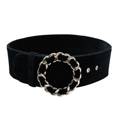 Chanel Belt Velvet Velour 65/26 Black Gold