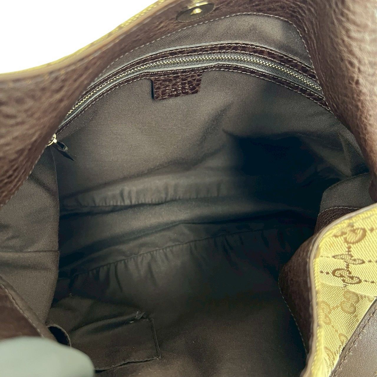 Gucci Logo GG Pattern Canvas Leather Shoulder Bag Brown Beige — view 9