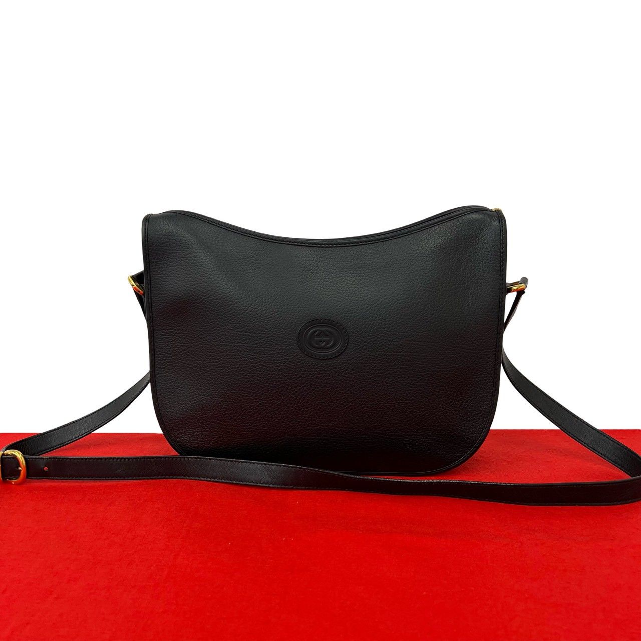 Gucci Vintage GG Logo Leather Shoulder Bag Pochette Crossbody Black