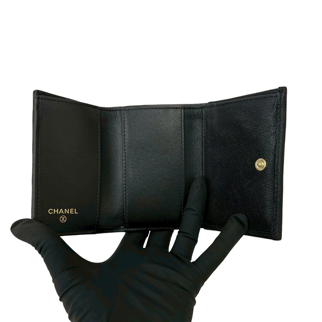 Chanel Card with Boy CC Logo Caviar Leather Trifold Wallet Black — view 7