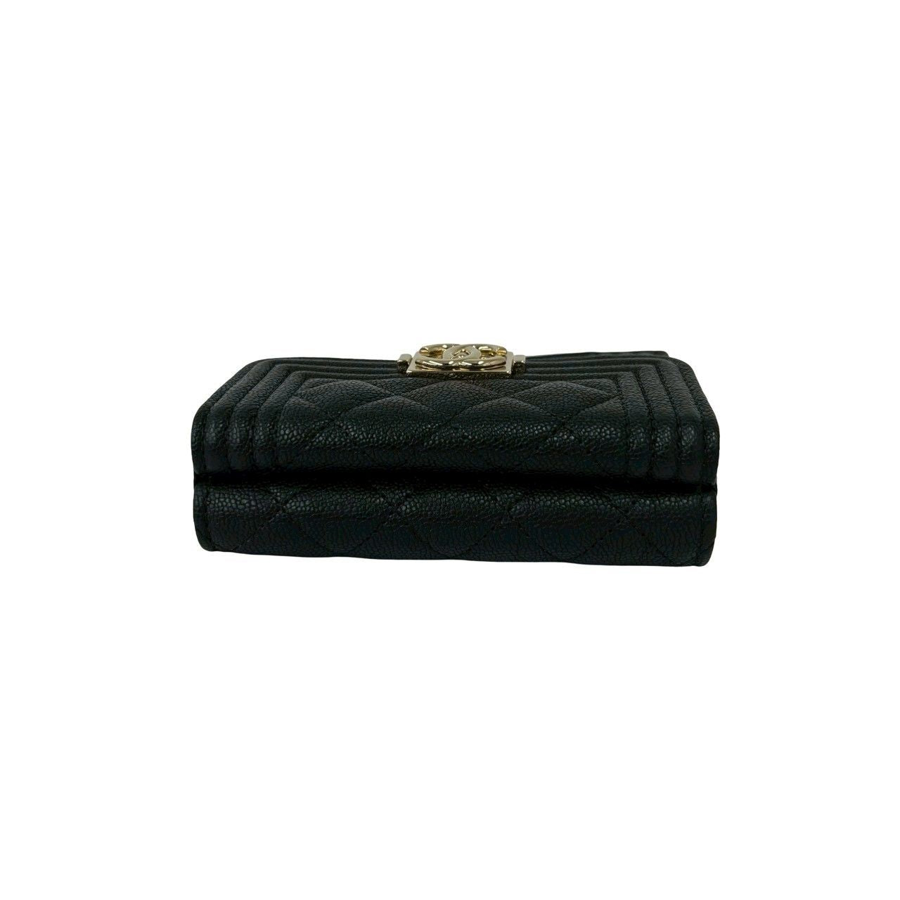 Chanel Card with Boy CC Logo Caviar Leather Trifold Wallet Black — view 3