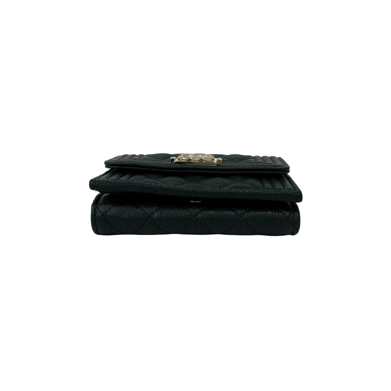 Chanel Card with Boy CC Logo Caviar Leather Trifold Wallet Black — view 6