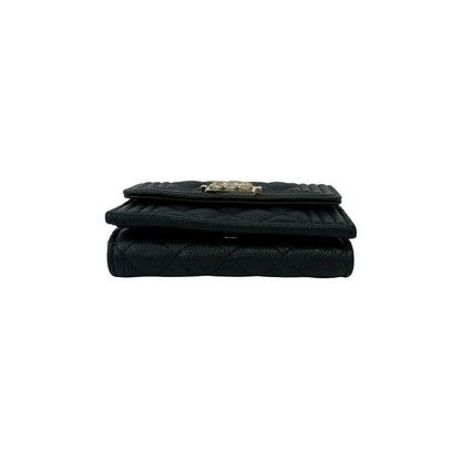Chanel Card with Boy CC Logo Caviar Leather Trifold Wallet Black — view 6
