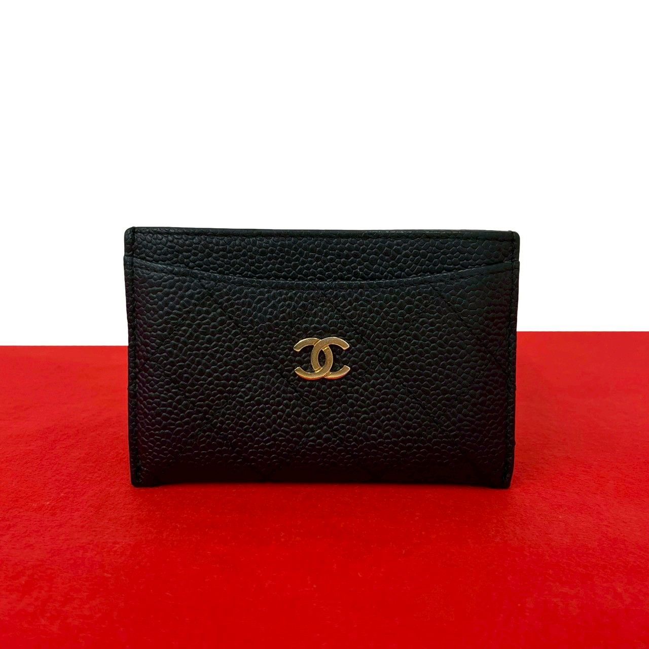 Chanel CC Logo Caviar Leather Card Case Black