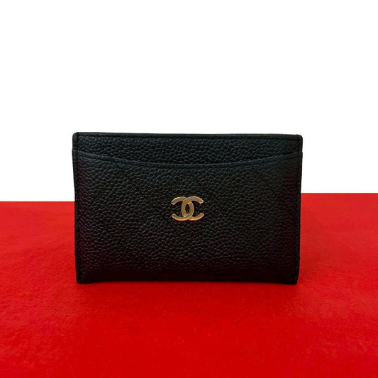 Chanel CC Logo Caviar Leather Card Case Black