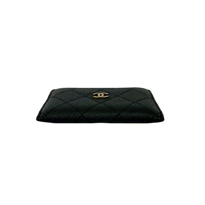 Chanel CC Logo Caviar Leather Card Case Black — view 6