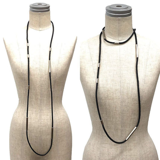 Hermes Totem Double Tour Necklace Long Black Leather