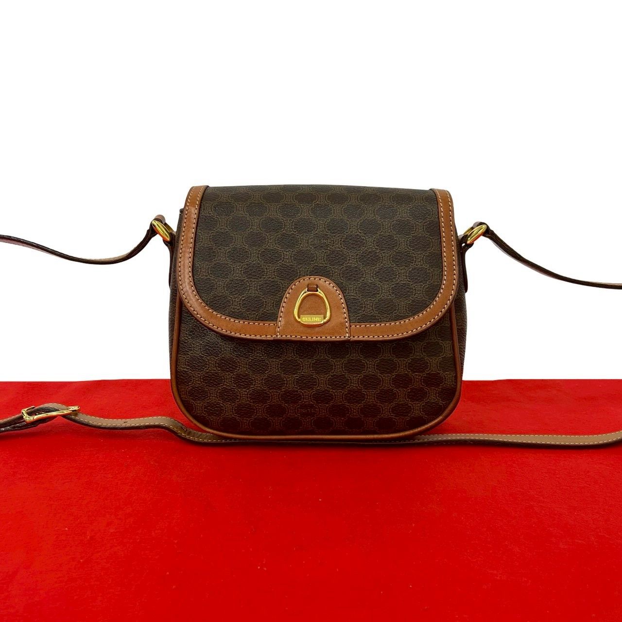 Celine Vintage Macadam Blason Triomphe Pattern Leather Mini Shoulder