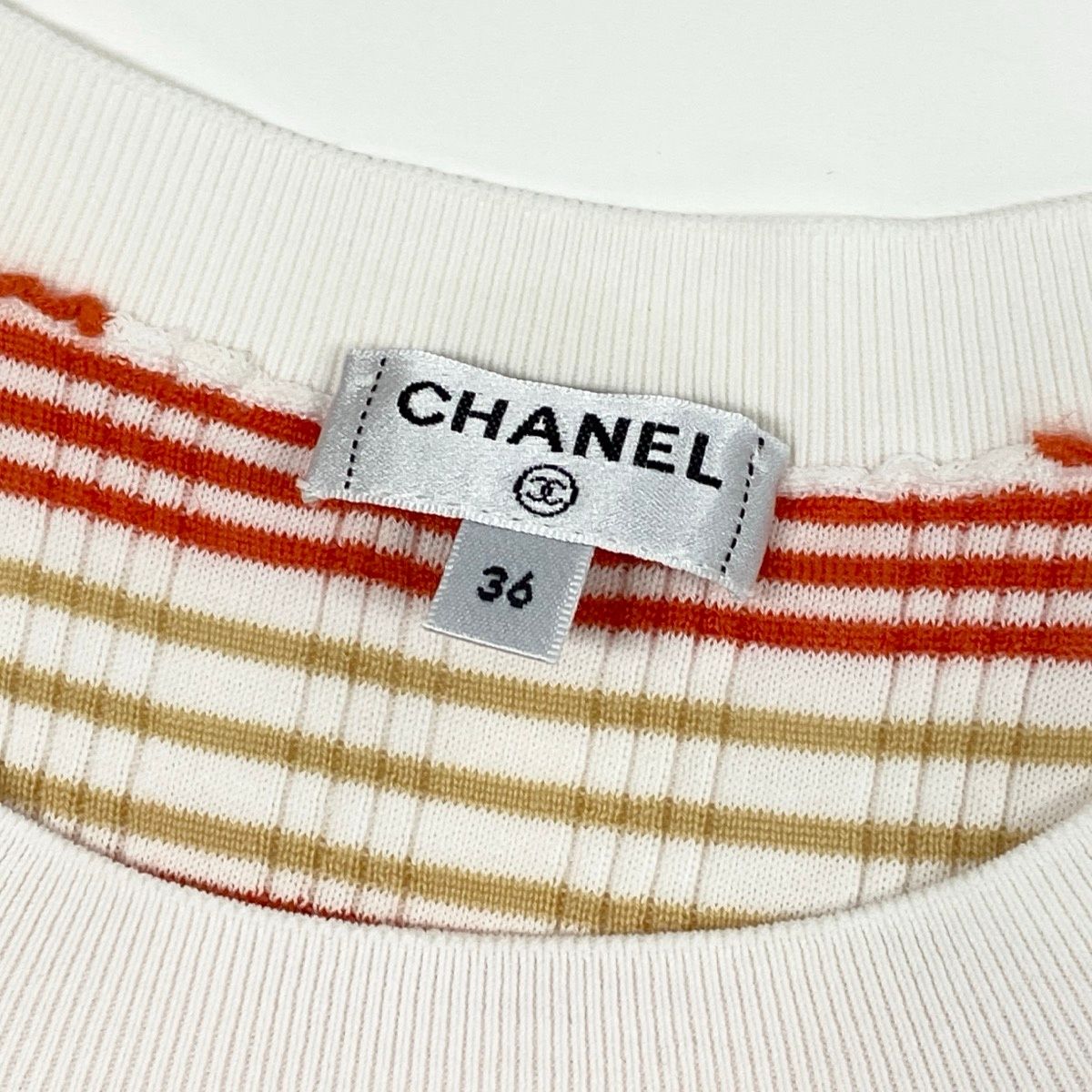 Chanel CC Logo Crew Neck Short Sleeve Summer Knit Border Pattern 36 Multicolor — view 8