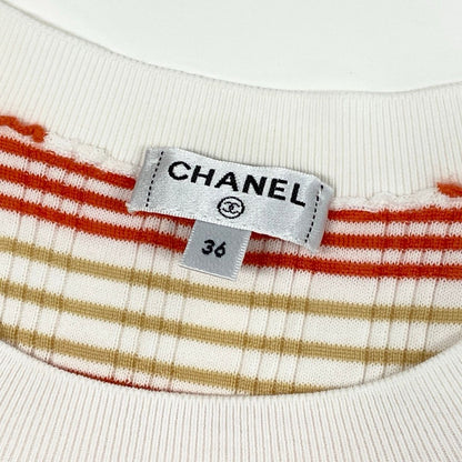 Chanel CC Logo Crew Neck Short Sleeve Summer Knit Border Pattern 36 Multicolor — view 8