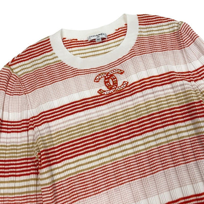 Chanel CC Logo Crew Neck Short Sleeve Summer Knit Border Pattern 36 Multicolor — view 4
