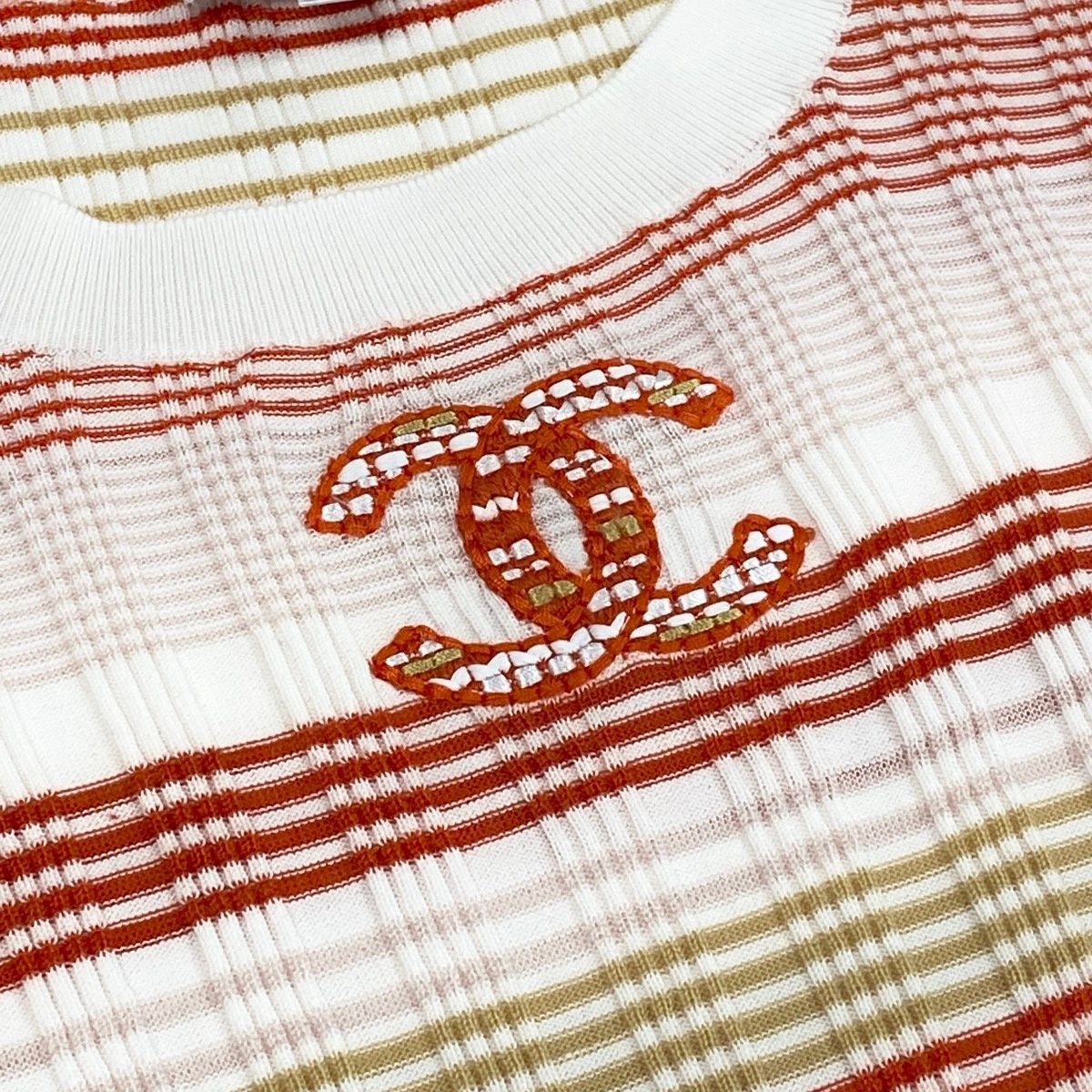 Chanel CC Logo Crew Neck Short Sleeve Summer Knit Border Pattern 36 Multicolor — view 7