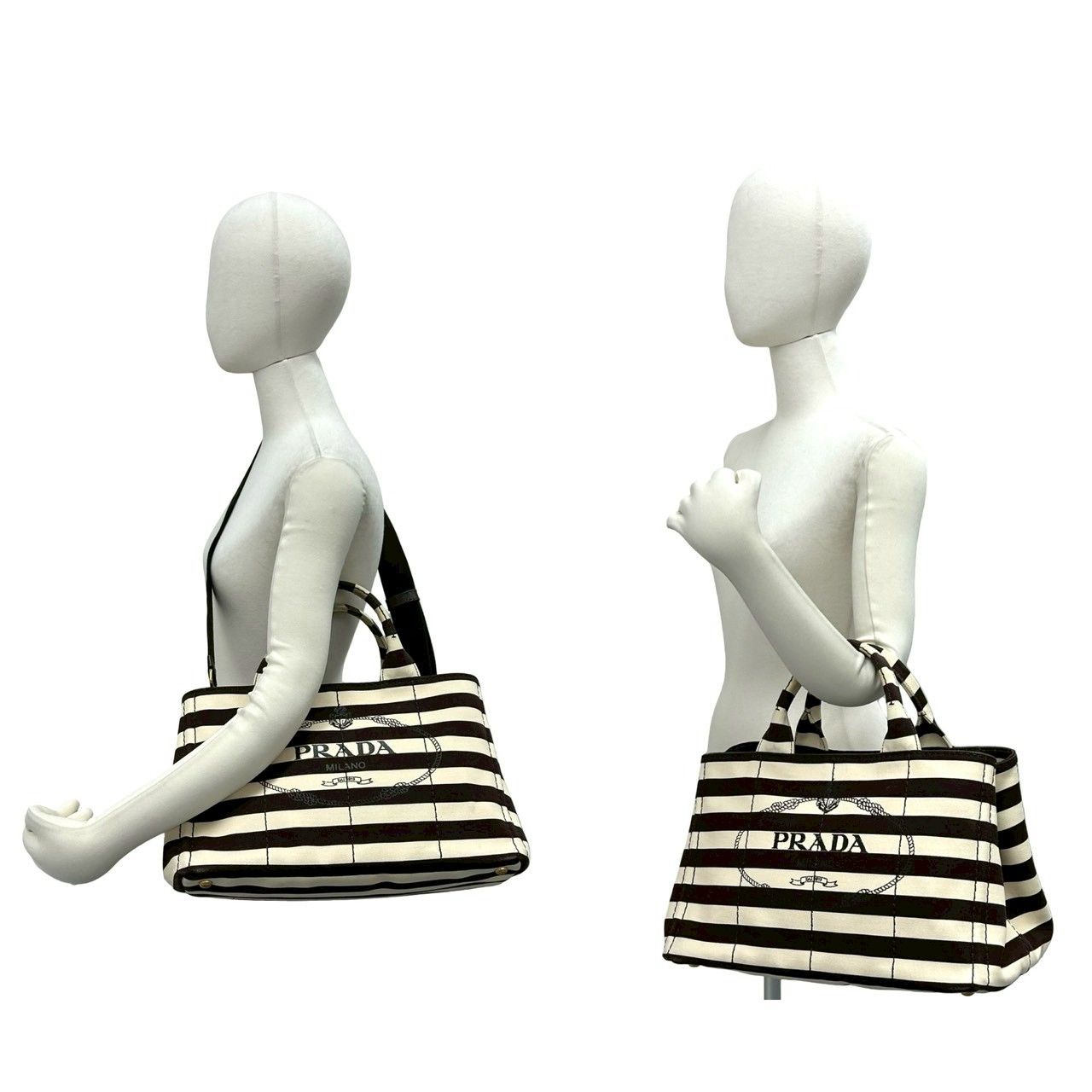 Prada Canapa Triangle Logo Border Canvas 2-Way Tote Shoulder — view 2