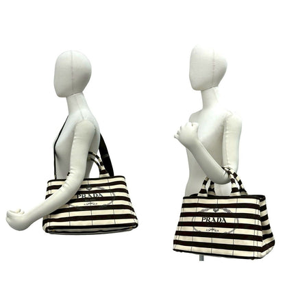 Prada Canapa Triangle Logo Border Canvas 2-Way Tote Shoulder — view 2